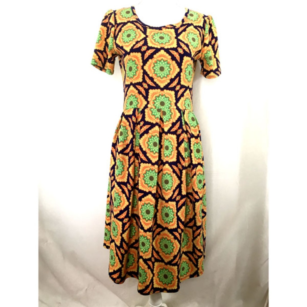 LuLaRoe Amelia dress SZ M blue orange green (E321)